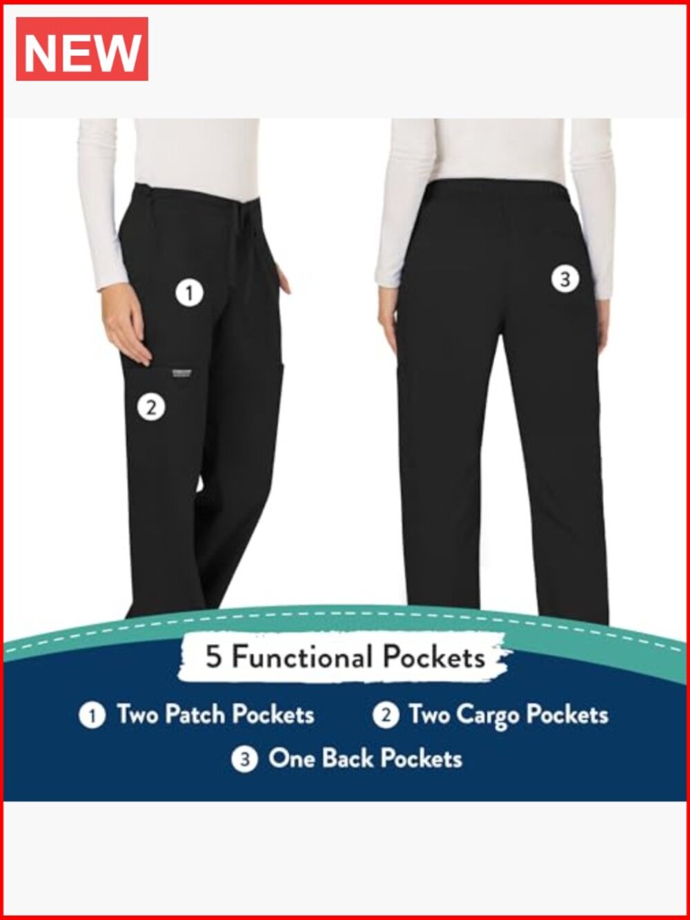 Mid Rise Moderate Flare Drawstring Scrub Pants - Picture 5 of 7
